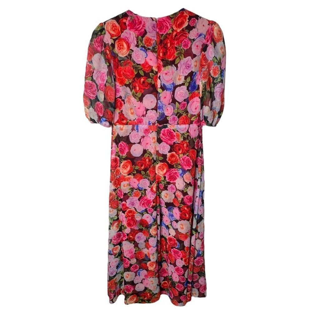 Ieena For Mac Duggal Floral Print Puff Sleeve Side Slit Maxi Dress Red Size 6 - Picture 8 of 12